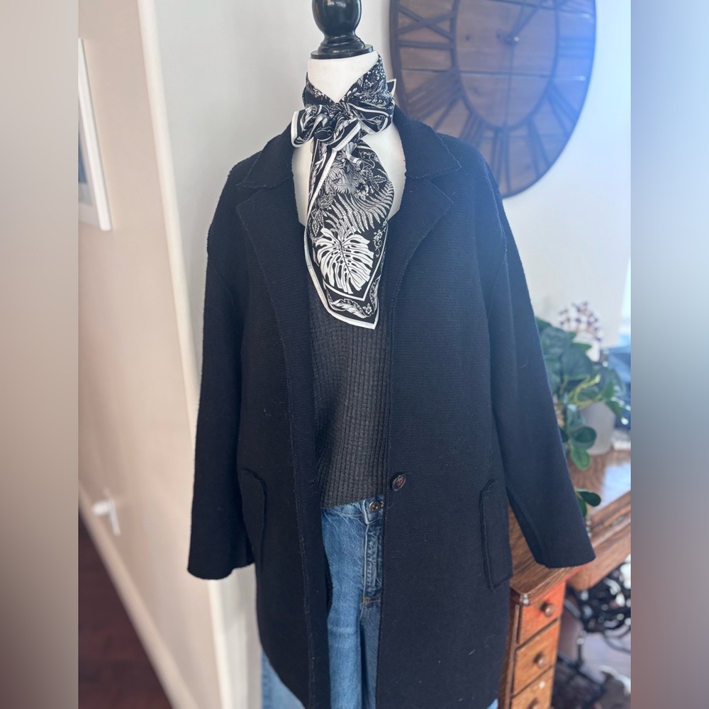 Zara single Button Black Wool Blend Coat - Picture 6 of 6